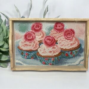 Wood Serving Tray With Transparent PVC Top Diamond Art Finished and Sealed